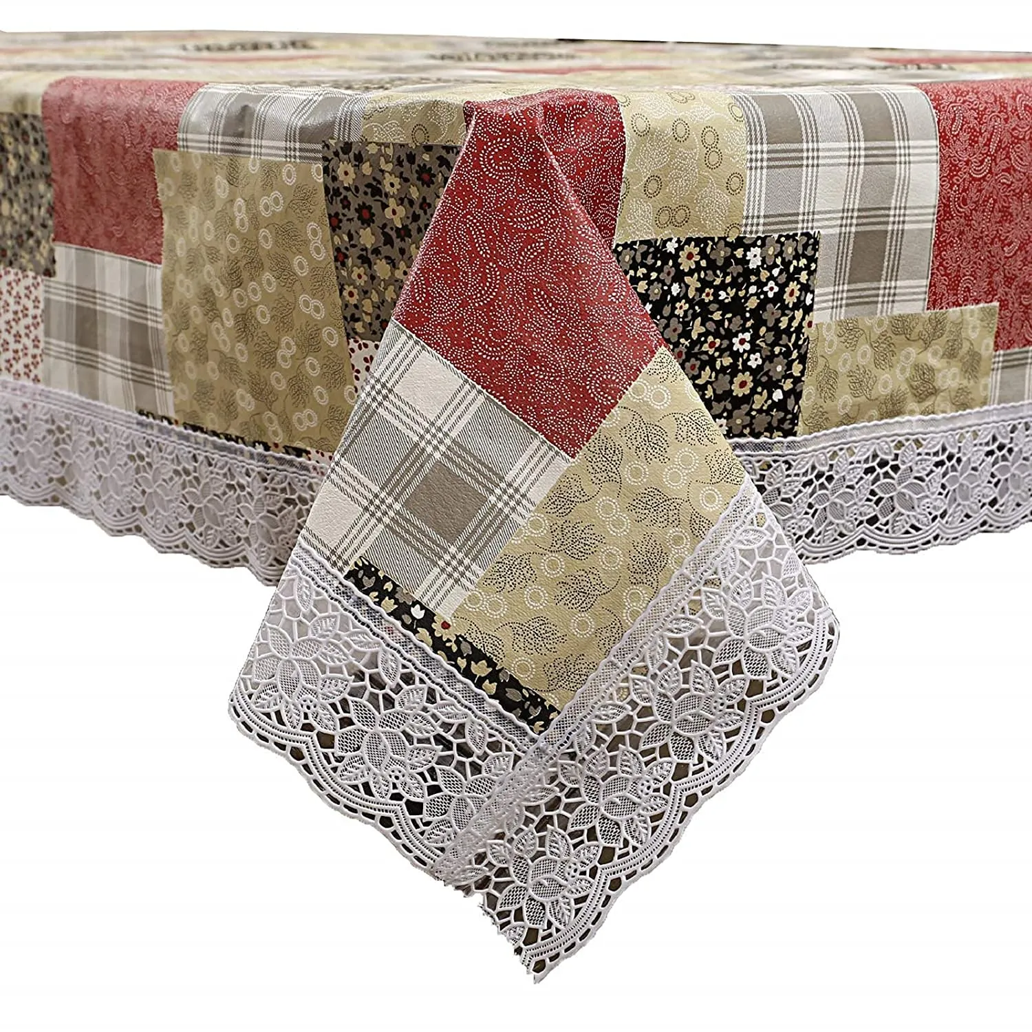 Kuber Industries Flower Design 6 Seater Dining Table Cover|WaterProof & Heat Resistant (Brown),Polyvinyl Chloride (PVC),Rectangular,Pack of 1