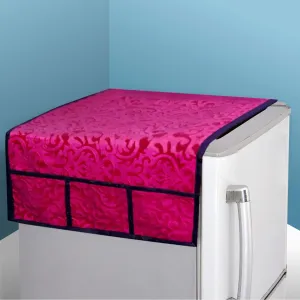 Kuber Industries Fridge Top Cover | Fridge Top Cover with Pockets | Refrigerator Top Cover for Kitchen | Fridge Top Cover with 6 Utility Pockets | Velvet Fridge Top Cover | Pink