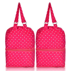 Kuber Industries Hand Bag | Cotton Folding Storage Bag | Dot Print Storage Shopping Bag for Grocery | 2 Compartment Toiletry Bag with Handle | Pack of 2 | Pink