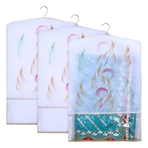 Kuber Industries Hanging Saree Cover | Brush Painting Pattern Saree Cover | Non-Woven Saree Covers for Home | Saree Cover with Small Transparent view | Pack of 3 | Golden