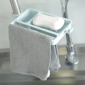Kuber Industries Kitchen Organizer With Soap Holder|Premium PP|Durable & Sturdy|DIY Self-Adhesive Design|Multipurpose Bathroom Shelf|Smart Drainage Holes|TM18005|Pack Of 3 |Blue