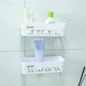 Kuber Industries Pack of 2 Bathroom & Kitchen Organizer PP|Durable & Non-Toxic|Self-Adhesive|Drainage Holes|Multipurpose Set of Storage Racks & Shelves|Set of 2|A50532|White