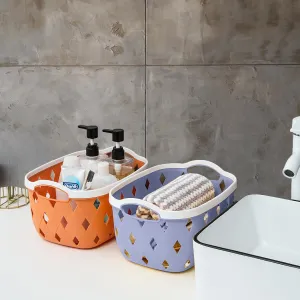 Kuber Industries Pack of 3 Multipurpose Storage Basket | Rhombic | Bathroom Kitchen Dressing table |Toiletry Organizer Bin for Holding Soap, Shampoo,Cosmetics | MC2437 | Light Grey, Orange|