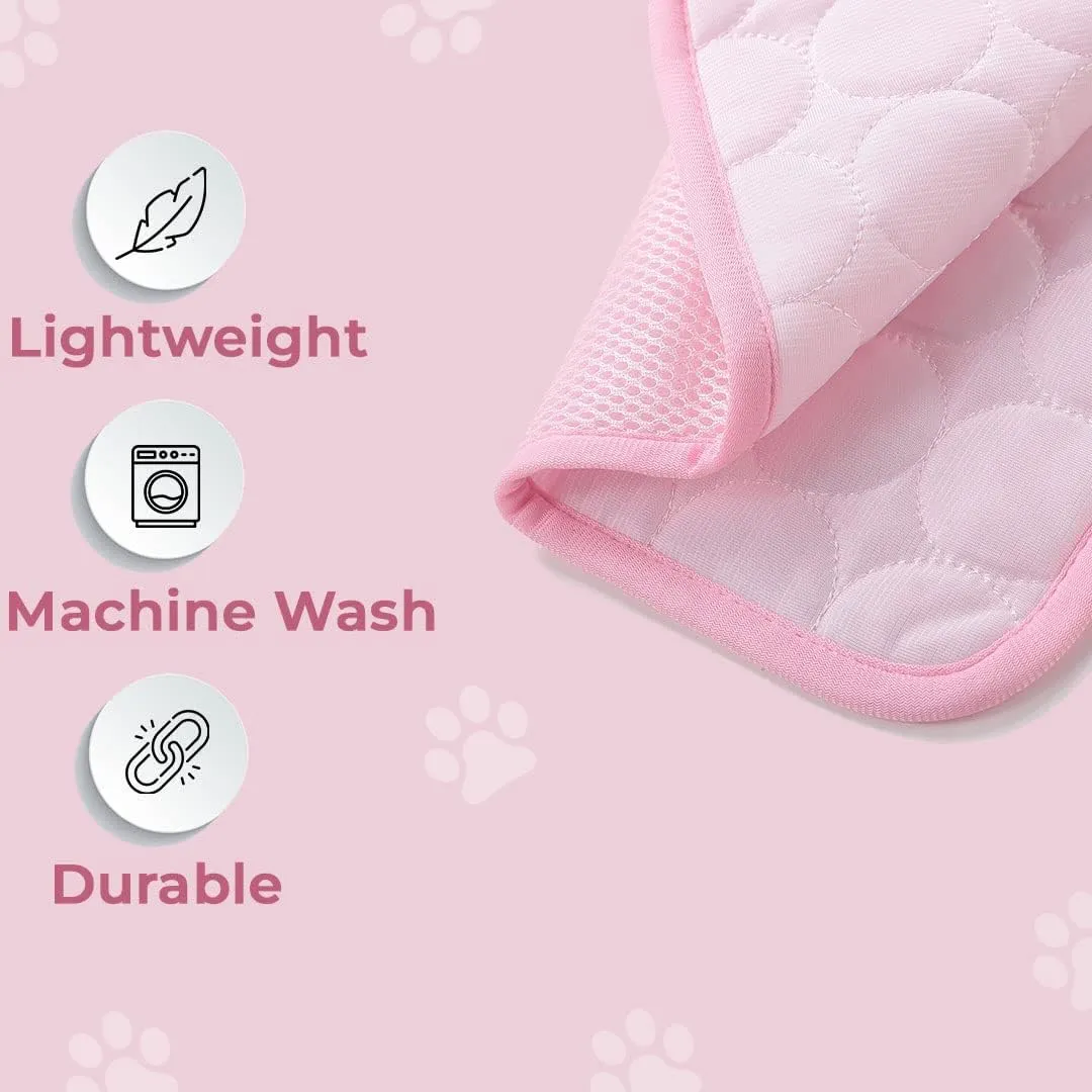 Kuber Industries Rectangular Dog & Cat Bed|Premium Cool Ice Silk with Polyester With Bottom Mesh|Multi-Utility Self-Cooling Pad For Dog & Cat|Light-weight & Durable Dog Bed|ZQCJ001P-XS|Pink(Pack Of 3)