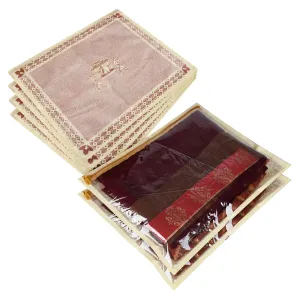 Kuber Industries Saree Cover | Clothes Storage Bag | Single Packing Saree Cover with Zip Closure | Wardrobe Organizer | Palki Packing Saree Cover | Pack of 6 | Brown