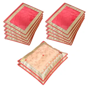 Kuber Industries Saree Cover | Clothes Storage Bag | Single Packing Saree with Zip Closure | Wardrobe Organizer | Cloth Stoarge Organizer | 4 Side Lace Saree Cover | Pack of 12 | Pink