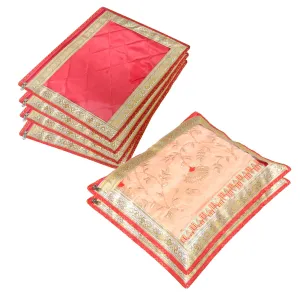 Kuber Industries Saree Cover | Clothes Storage Bag | Single Packing Saree with Zip Closure | Wardrobe Organizer | Cloth Stoarge Organizer | 4 Side Lace Saree Cover | Pack of 6 | Pink
