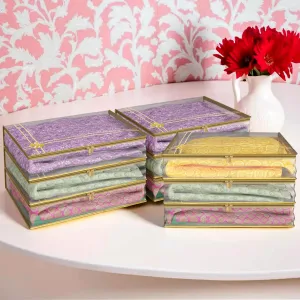 Kuber Industries Saree Cover | Clothes Storage Bag | Suit Packing Cover | Cloth Stoarge Organizer | Wardrobe Cloth Storage Organiser with Zip | Bow Transparent | 3 Inch | Pack of 9 | Golden