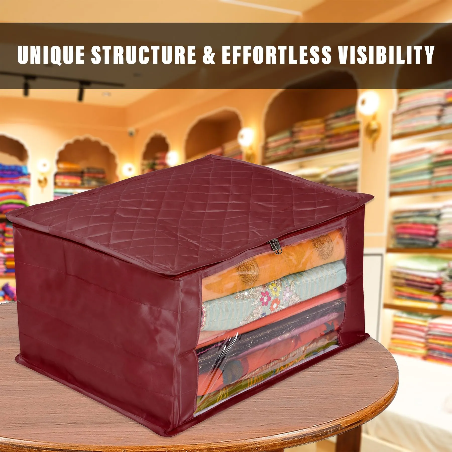 Kuber Industries Saree Cover | Zip Closure Saree Cover | Clothes Storage Bag | Wardrobe Organiser for Suit | Transparent Window Saree Cover | 9 inch | Maroon