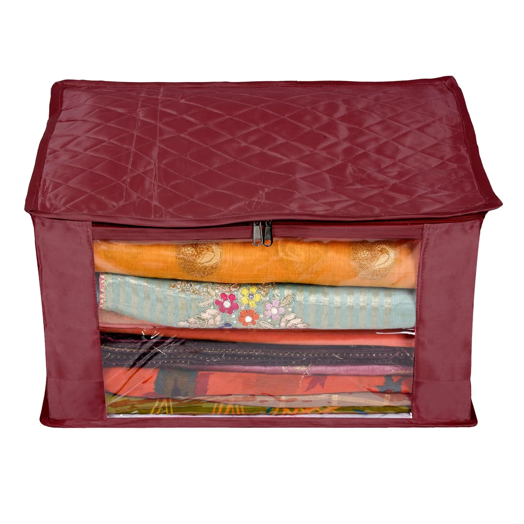 Kuber Industries Saree Cover | Zip Closure Saree Cover | Clothes Storage Bag | Wardrobe Organiser for Suit | Transparent Window Saree Cover | 9 inch | Maroon