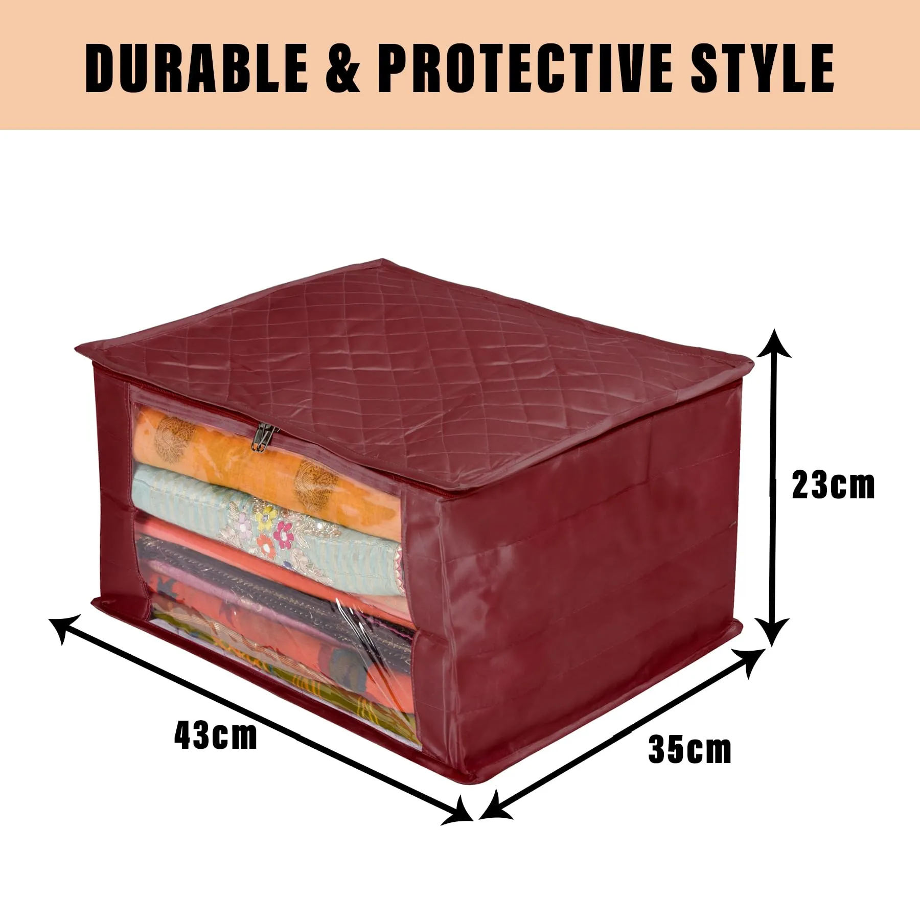Kuber Industries Saree Cover | Zip Closure Saree Cover | Clothes Storage Bag | Wardrobe Organiser for Suit | Transparent Window Saree Cover | 9 inch | Maroon