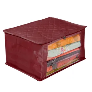 Kuber Industries Saree Cover | Zip Closure Saree Cover | Clothes Storage Bag | Wardrobe Organiser for Suit | Transparent Window Saree Cover | 9 inch | Maroon