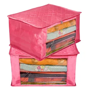 Kuber Industries Saree Cover | Zip Closure Saree Cover | Clothes Storage Bag | Wardrobe Organiser for Suit | Transparent Window Saree Cover | 9 inch | Pack of 2 | Pink