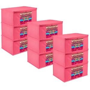 Kuber Industries Saree Cover | Zip Closure Saree Cover | Clothes Storage Bag | Wardrobe Organiser for Suit | Transparent Window Saree Cover | Plain Saree Cover | 9 inch | Pack of 9 | Pink