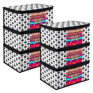 Kuber Industries Saree Cover | Zip Closure Saree Cover | Clothes Storage Bag | Wardrobe Organiser | Transparent Window Saree Cover | Dot-Design | 9 inch | Pack of 6 | Black