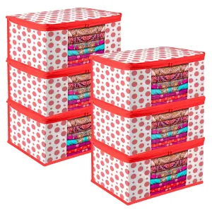 Kuber Industries Saree Cover | Zip Closure Saree Cover | Clothes Storage Bag | Wardrobe Organiser | Transparent Window Saree Cover | Dot-Design | 9 inch | Pack of 6 | Red