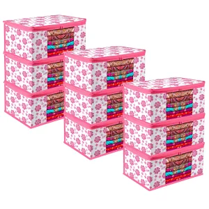 Kuber Industries Saree Cover | Zip Closure Saree Cover | Clothes Storage Bag | Wardrobe Organiser | Transparent Window Saree Cover | Flower-Design | 9 inch | Pack of 9 | Pink