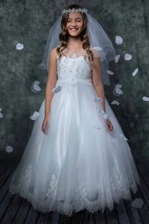 Lace Applique Illusion Bateau Girls Dress with Plus Sizes