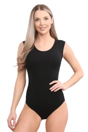 Ladies Black Cotton Wide Strap Vest Sleeveless Bodysuit Ballet Dancewear Leotard for Gym