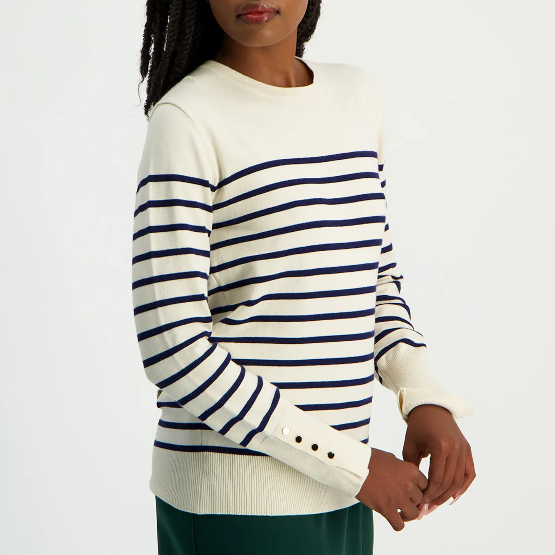LADIES CIARRA NAVY WHITE STRIPE KNIT JERSEY