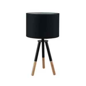 LAMP TABLE-WOODEN TRIPOD-BLACK FABRIC SHADE
