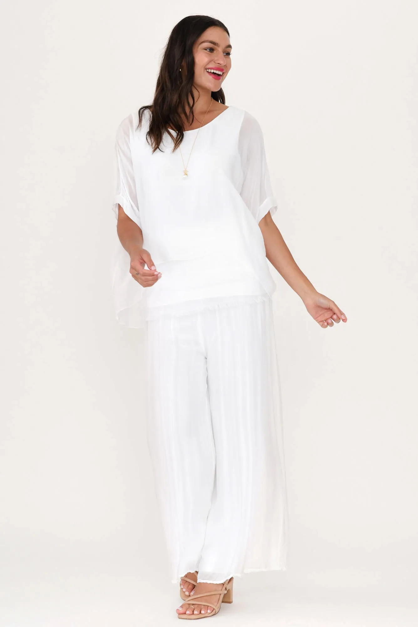 Laurier White Silk Wide Leg Pants