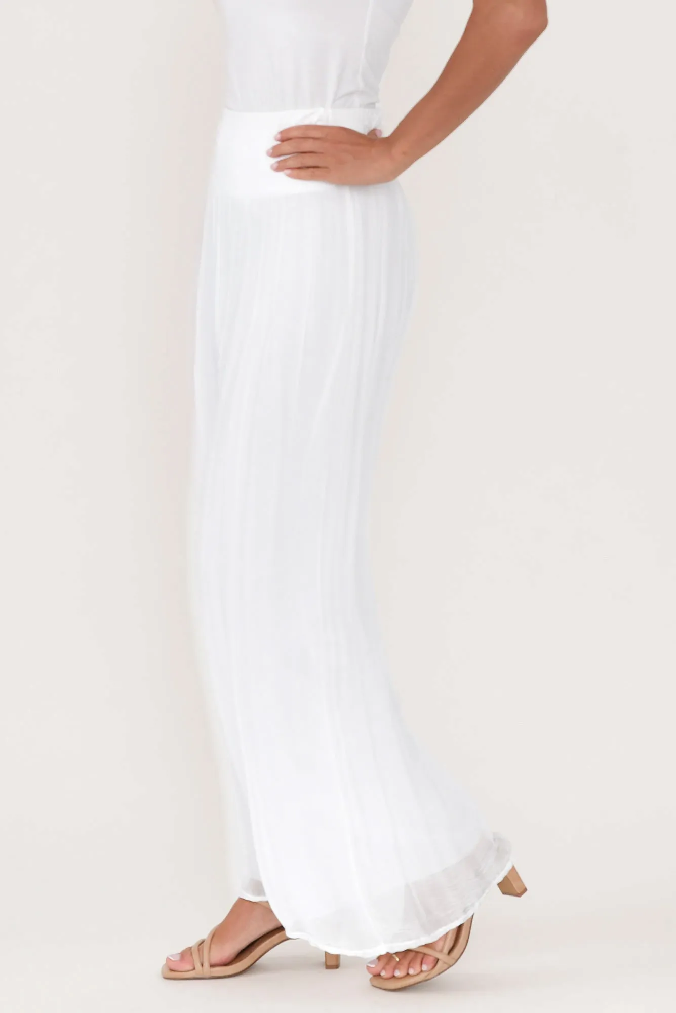 Laurier White Silk Wide Leg Pants