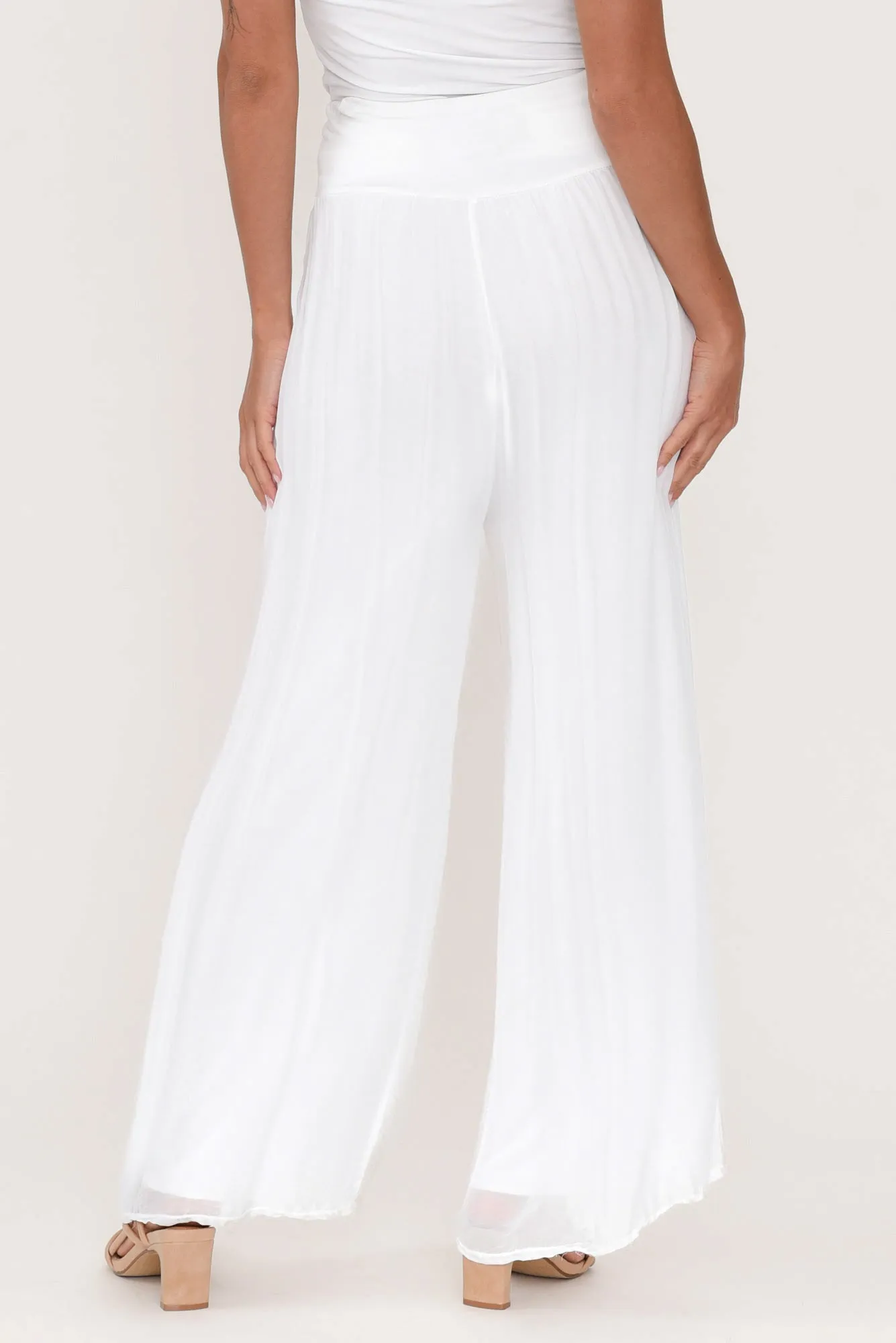 Laurier White Silk Wide Leg Pants