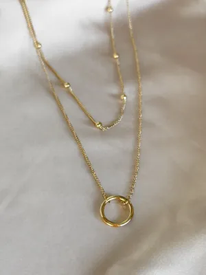 Layered Necklace with Gold Ring
