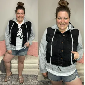 Layered Terry Hoodie Denim Jacket