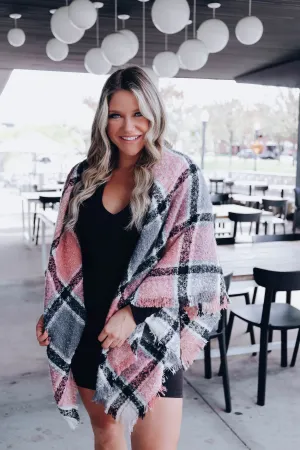 Lehi Luxe Plaid Blanket Scarf - Pink