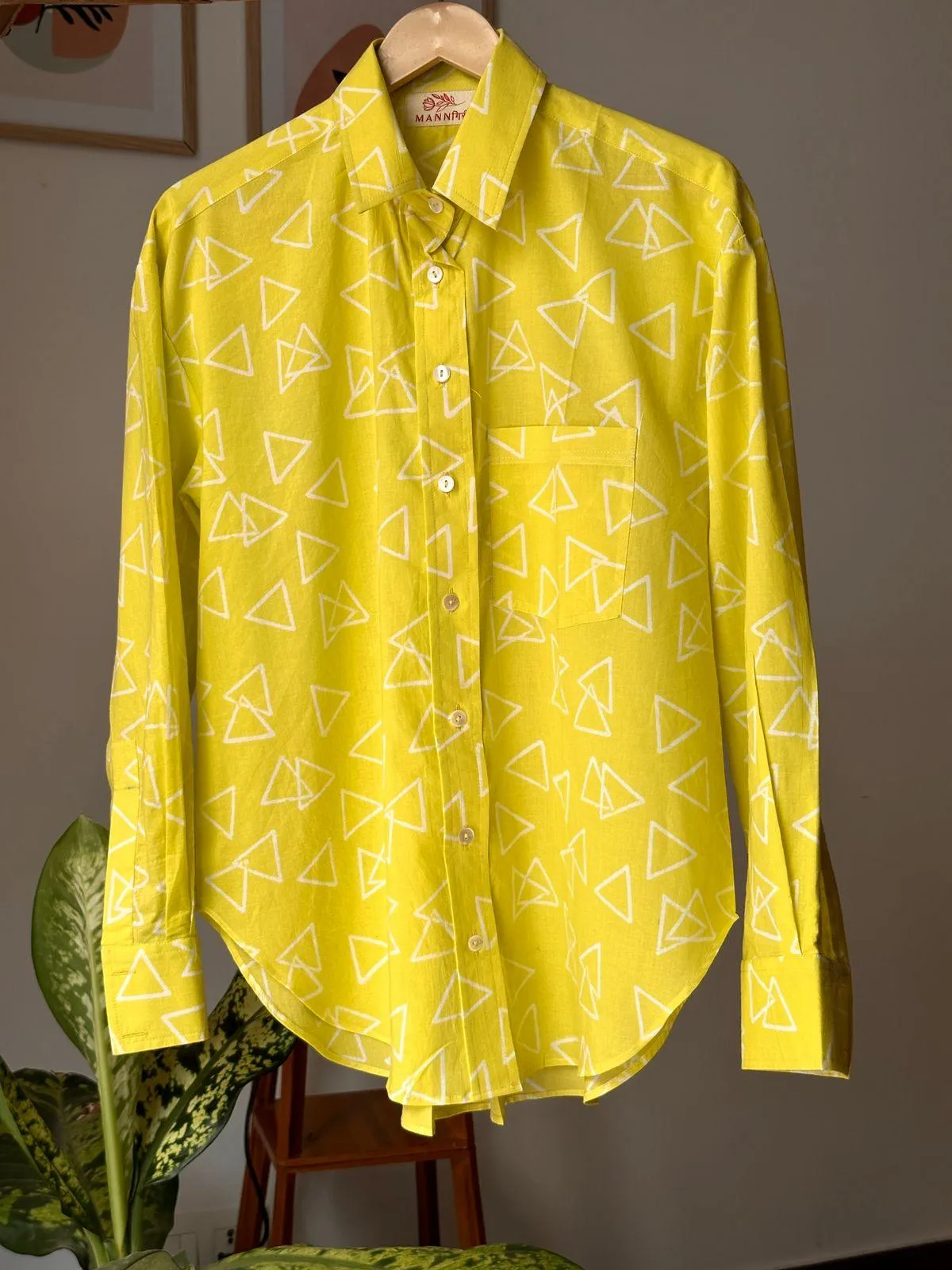 Lemon Green Handblock Printed Shirt