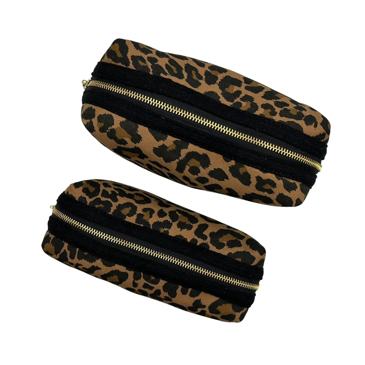 Leopard print make-up bag, large and small, with queen bee brooch