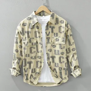 Letter Print Long Sleeve Cotton Shirt