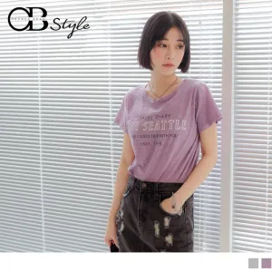 LETTER PRINTED COTTON SHORT SLEEVE ROUND NECK TOPS
