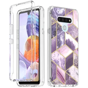 LG Stylo 6 Case, Slim Full-Body Stylish Protective Case with Built-in Screen Protector for LG Stylo 6 - Purple Marble
