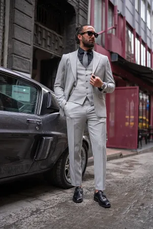 Light Gray Slim Fit 3 Piece Peak Lapel Suit for men by GentWith