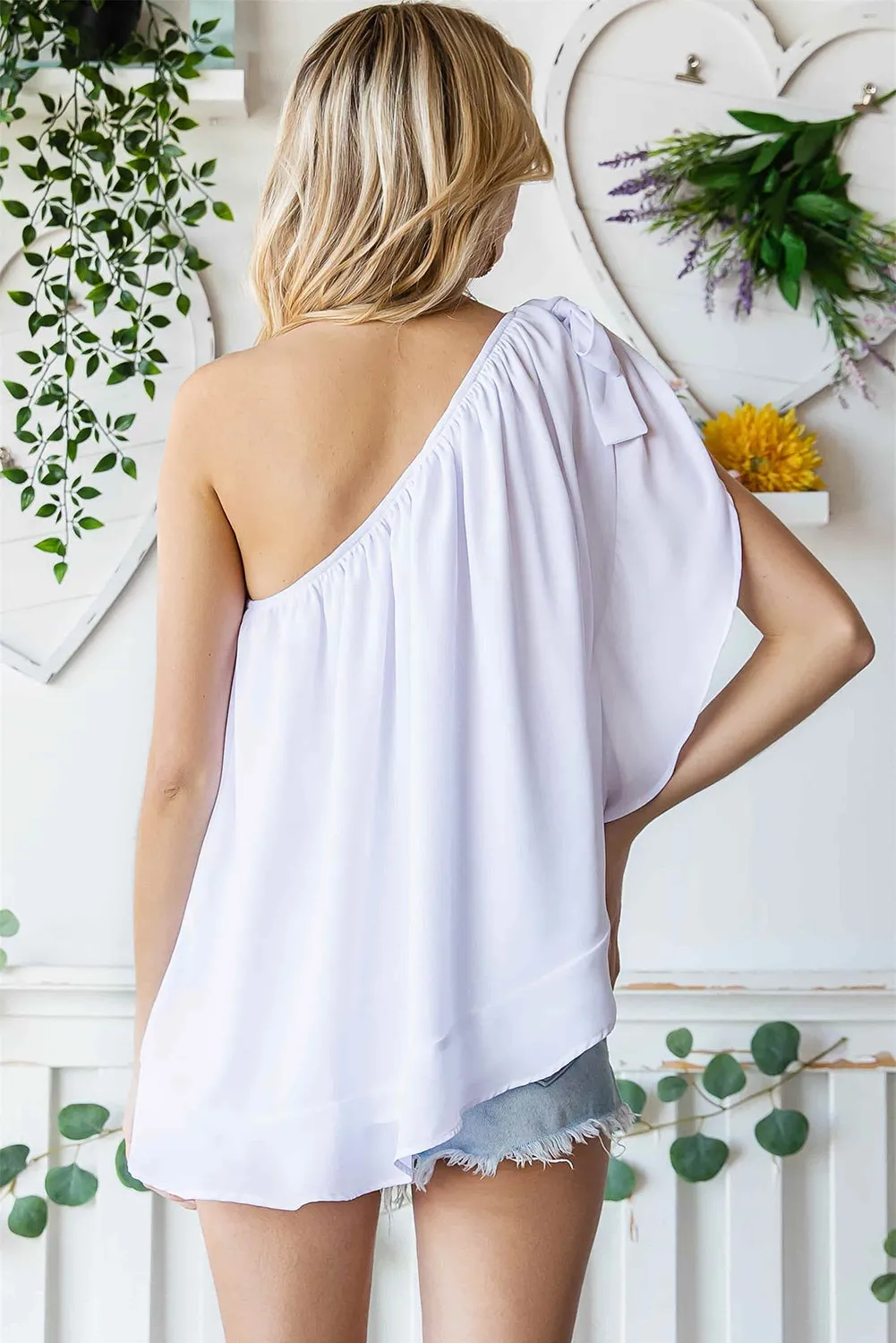 Lilac Tied Ruched One Shoulder Tank Top New Women's Fashion Casual Blouse KESLEY
