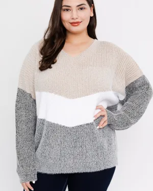 Lilibet Fuzzy Stripe Sweater | Tan / Ivory