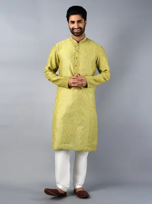Lime Green Printed Regular Fit Kurta | Azania
