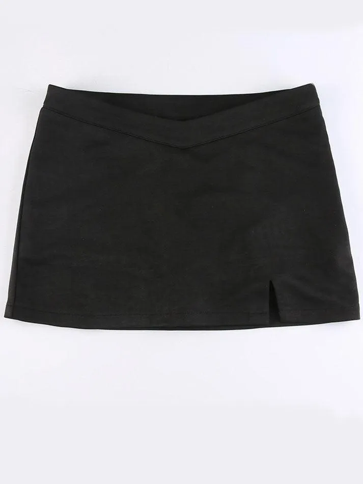 Lined Detail Embroidery Trendy Pleated Mini Skirt
