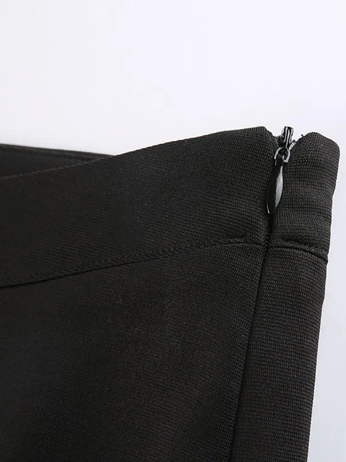 Lined Detail Embroidery Trendy Pleated Mini Skirt
