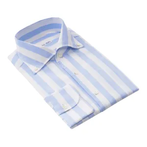 Linen and Cotton-Blend Striped Oxford Light Blue Shirt