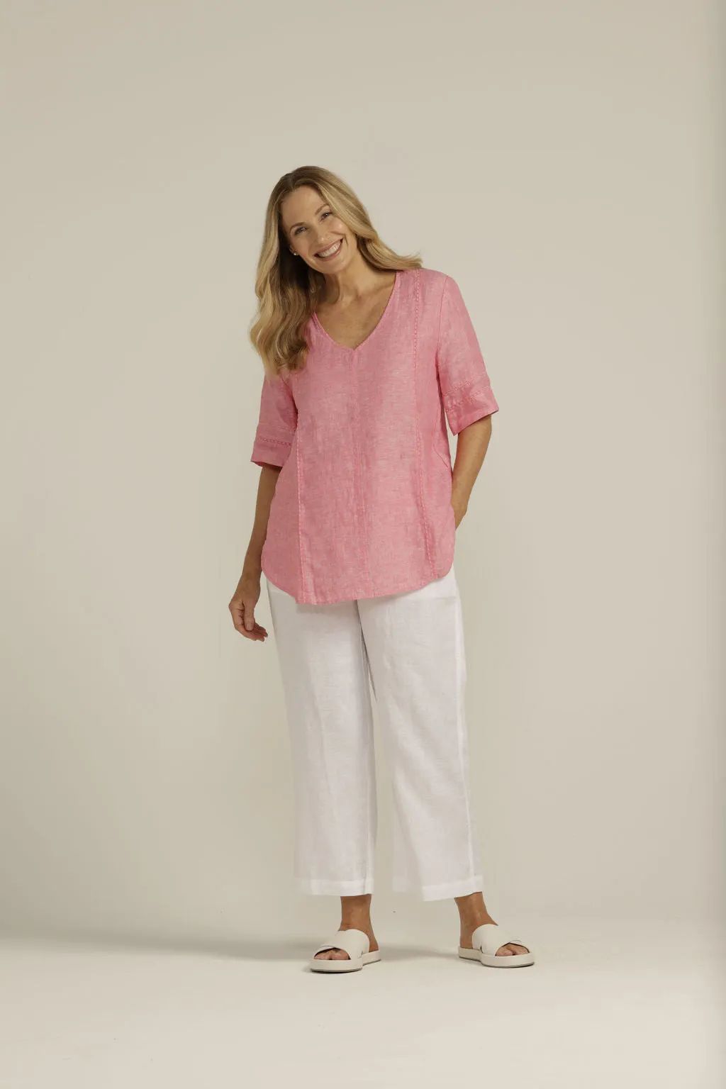 Linen Lace Trim Insert Top Watermelon
