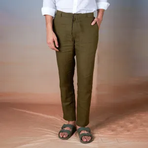 Linen Trouser Pants for Men | Olive Green