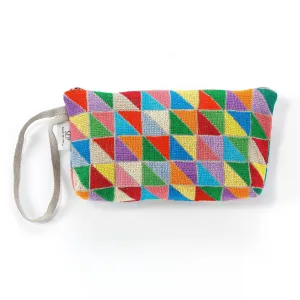 LINEN ZIPPER POUCH MULTICOLOR TRIANGLES
