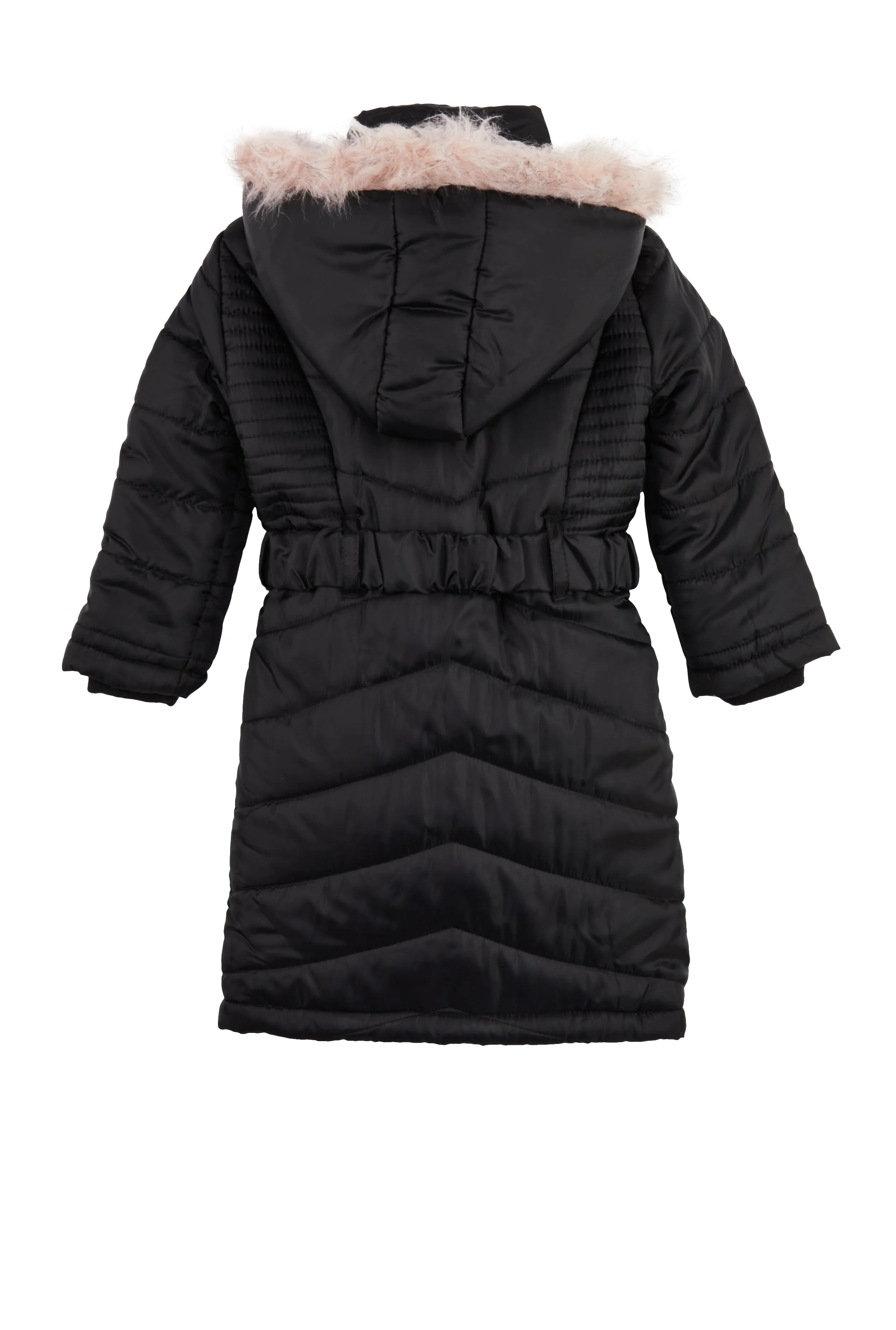 Little Girls Belted Long Puffer Jacket