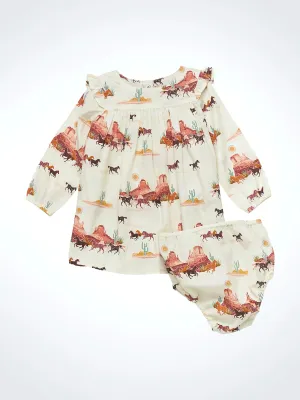 Little Girl's Desert Print Trapeze Dress in Desert White
