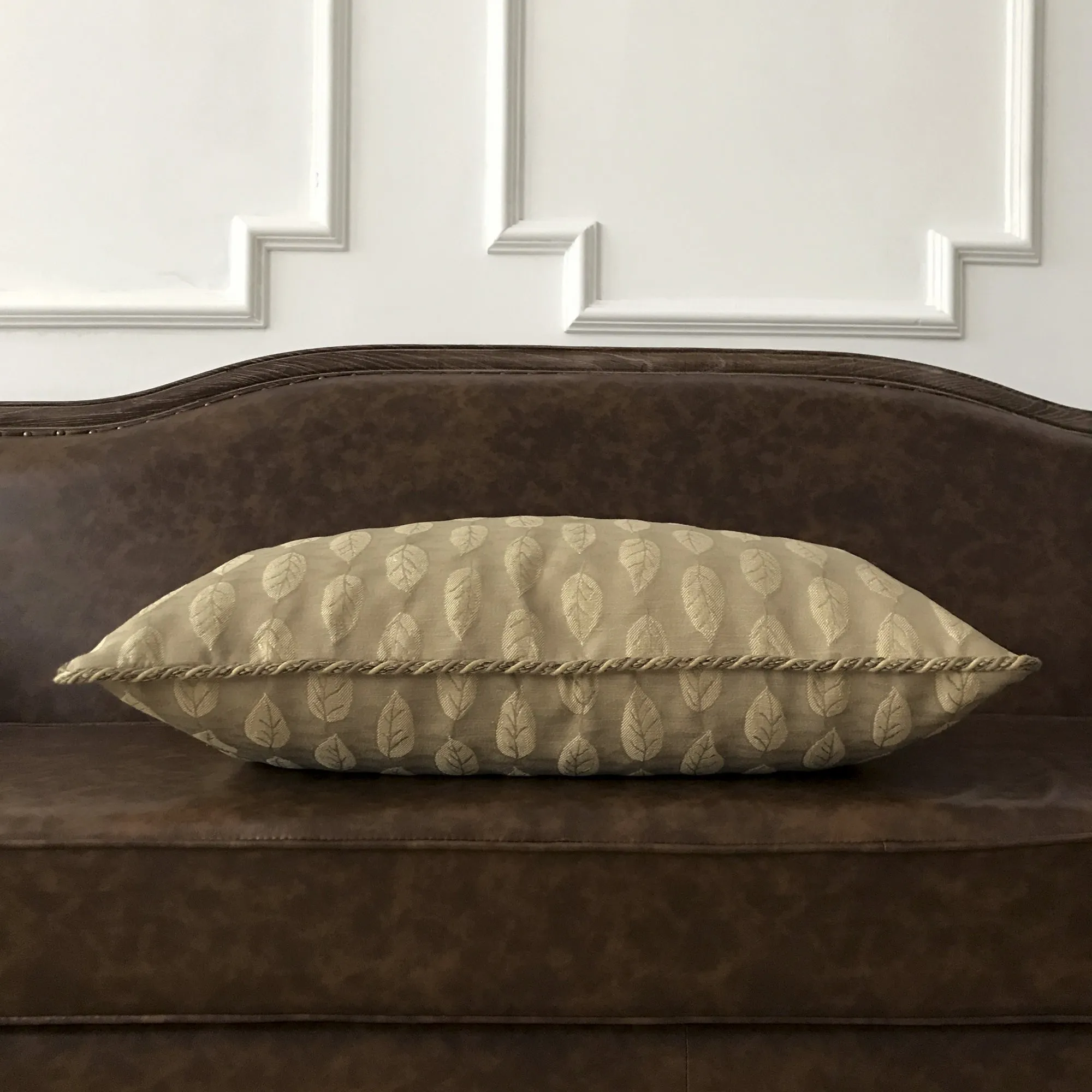 Lodge Woven Tan Leaf Lumbar Pillow Cover 15x26