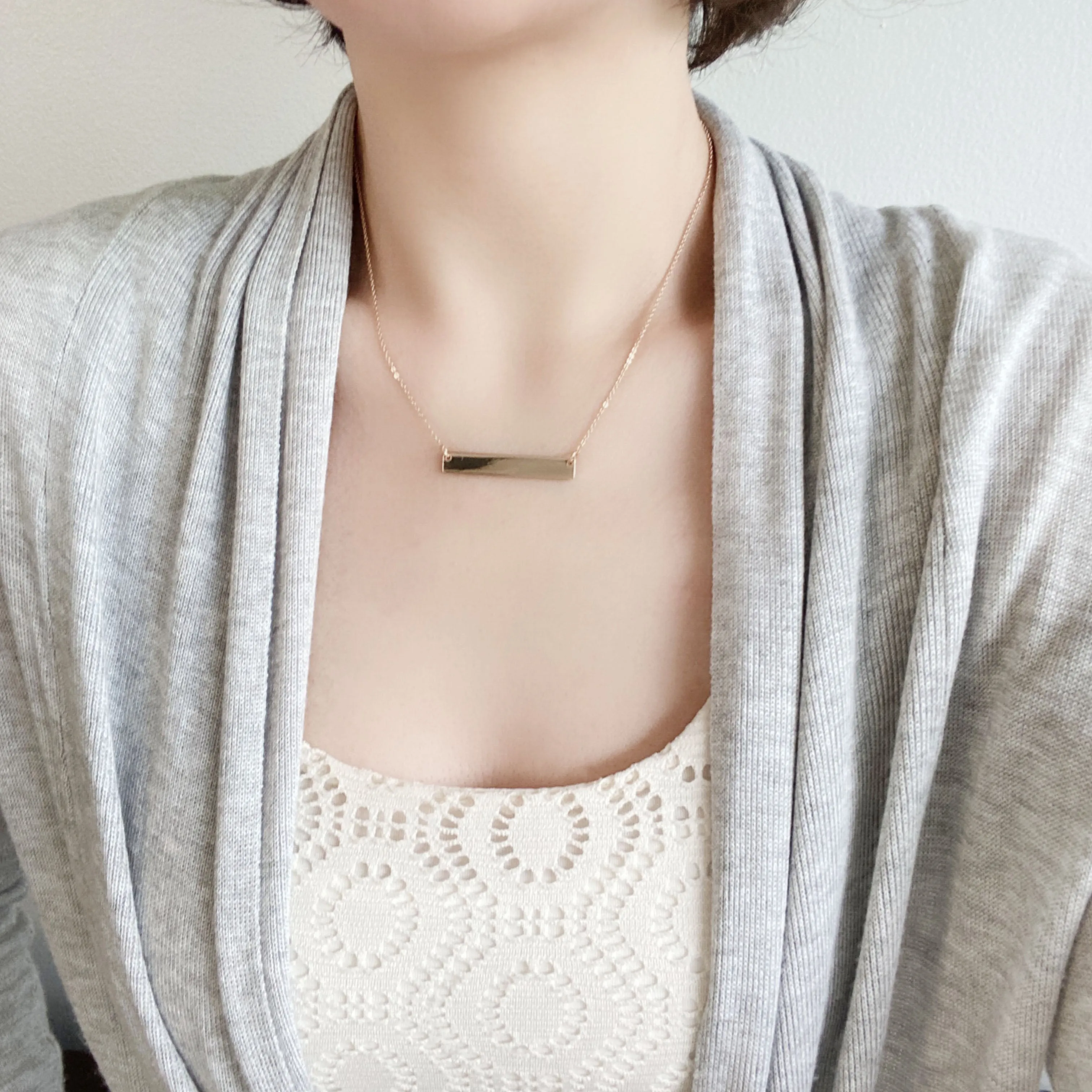 Long Bar Charm Dainty Necklace